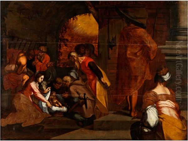 Die Heilige Familie Im Stall Von Betlehem Oil Painting by Abraham Bloemaert