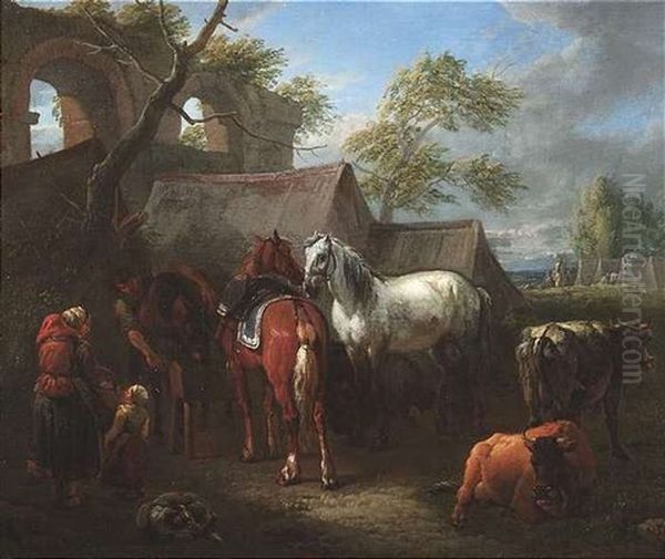 Feldlager Vor Romischen Ruinen Oil Painting by Pieter van Bloemen