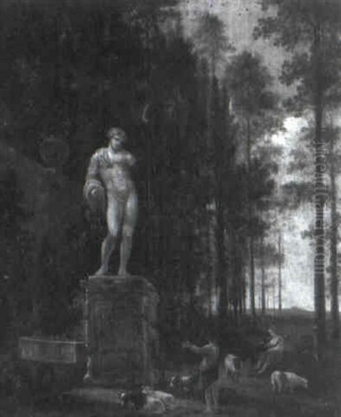 Shepherd And A Peasant Girl By The Capitoline Antinous In A Wood Oil Painting by Jan Blom
