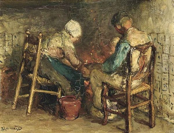 At The Fireside Oil Painting by Bernardus Johannes Blommers