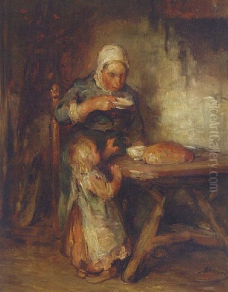 Hot Porridge Oil Painting by Bernardus Johannes Blommers