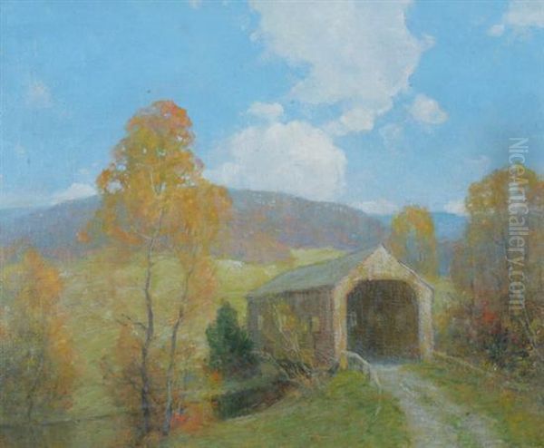 An Old Covered Bridge Oil Painting by Ernest Albert