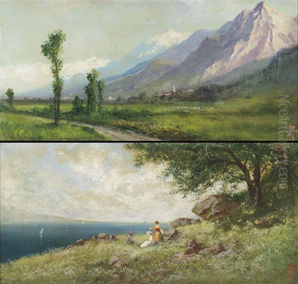Paesaggio Ligure (+ Paesaggio Montano; 2 Works) Oil Painting by Giacinto Bo