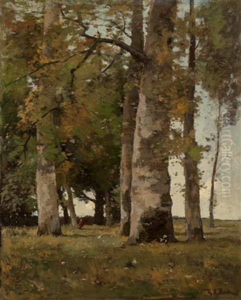 A Figure In A Wooded Landscape Oil Painting by Theophile De Bock