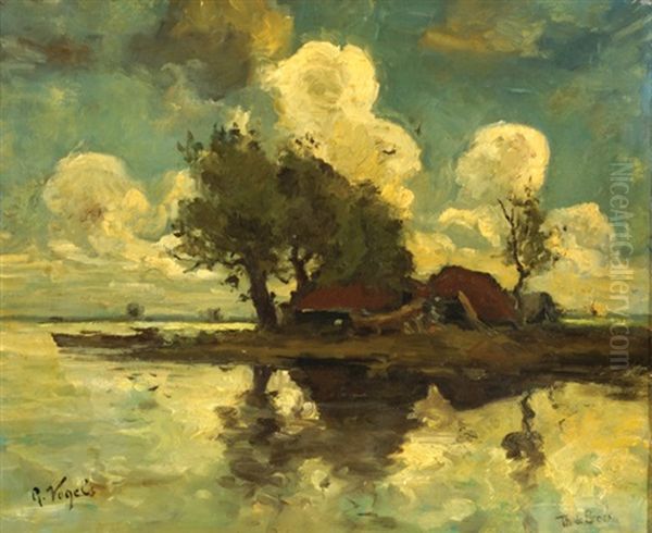 Landscape With Farms By The Waterside Oil Painting by Theophile De Bock