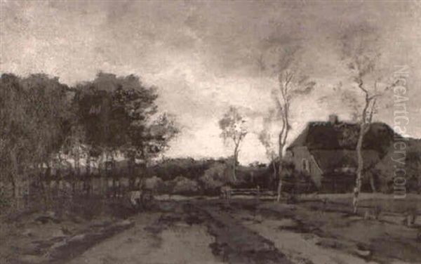 Cows And Farmhouse In An Autumn Landscape Oil Painting by Theophile De Bock