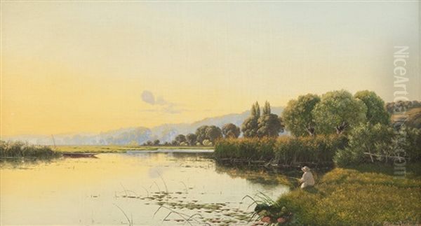 Der Angler Am See Oil Painting by Edwin Henry Boddington