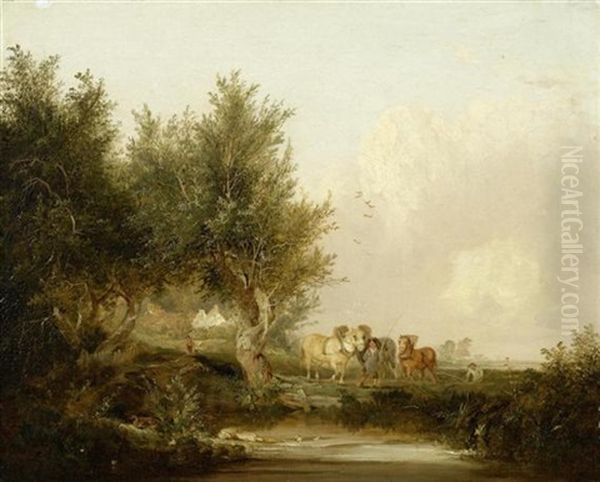 Bauern Bei Der Feldarbeit Mit Pferden Oil Painting by Henry John Boddington