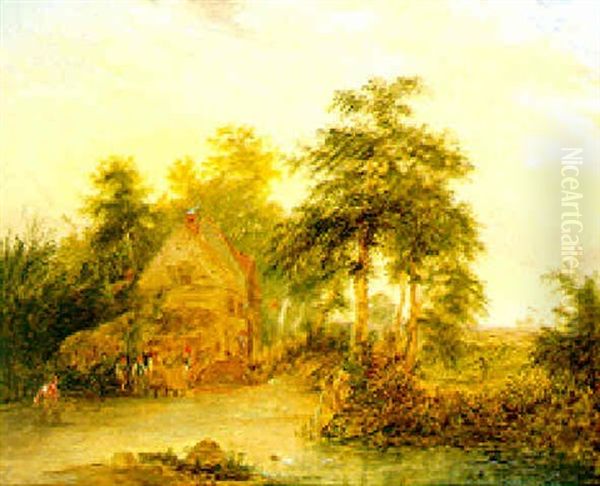 Outside A Farm House Oil Painting by Henry John Boddington