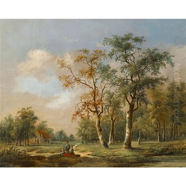 Landschaft Mit Birken, Haus Und Staffage Oil Painting by Willem Bodemann