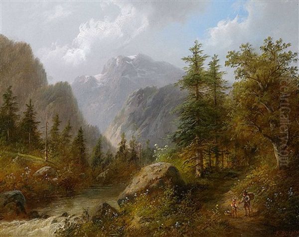Begegnung Am Gebirgsbach Oil Painting by Eduard Boehm