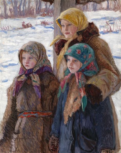Three Sisters Oil Painting by Nikolai Petrovich Bogdanov-Bel'sky