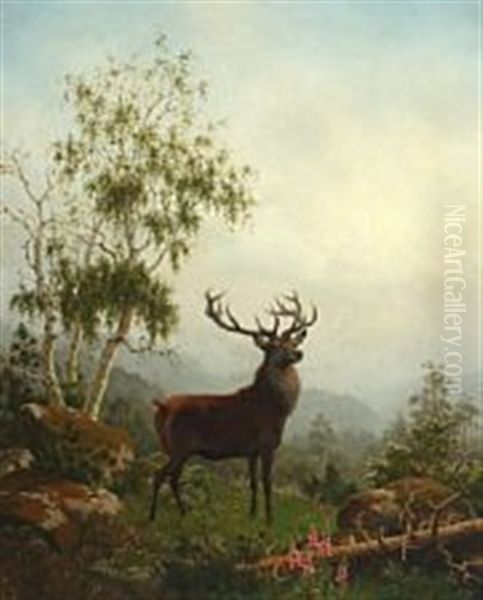 A Stag Oil Painting by Carl Henrik Bogh