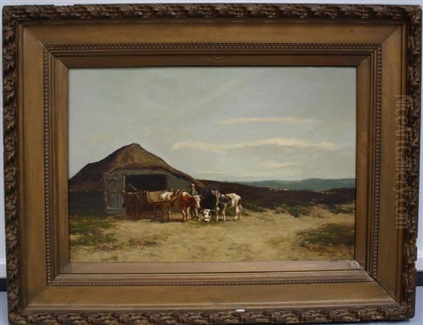 Heidelandschap Met Boerenschuur Rechtsonder Get Oil Painting by Herman Bogman I