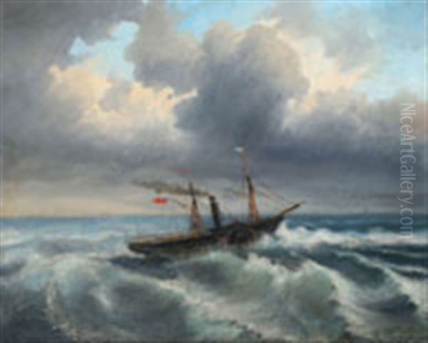 A Sidewheel Steamer Oil Painting by Alexei Petrovitch Bogoliubov