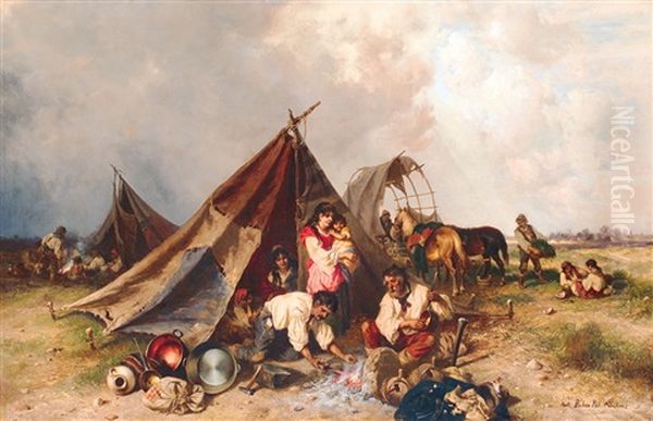 Village Border Oil Painting by Pal (Paul) Boehm