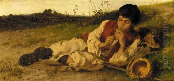 Flute Player Oil Painting by Pal (Paul) Boehm