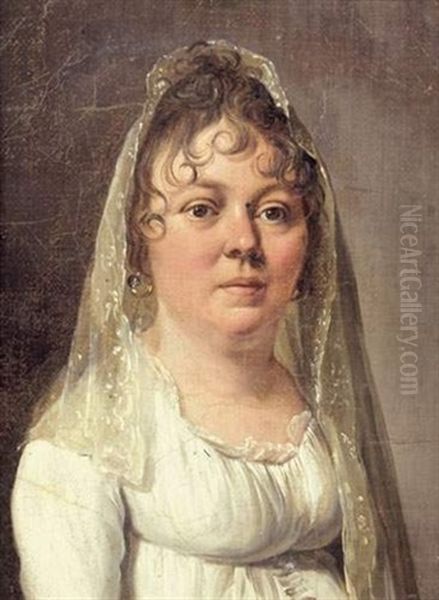 Portrait De Femme En Robe Blanche Oil Painting by Louis Leopold Boilly