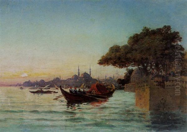 Rowers By The Golden Horn Oil Painting by Emile Boivin