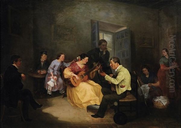 Hausmusik Oil Painting by Christian Ludwig Bokelmann