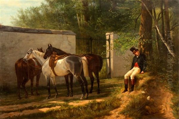 Le Repos Du Cavalier Oil Painting by Louis Charles Bombled