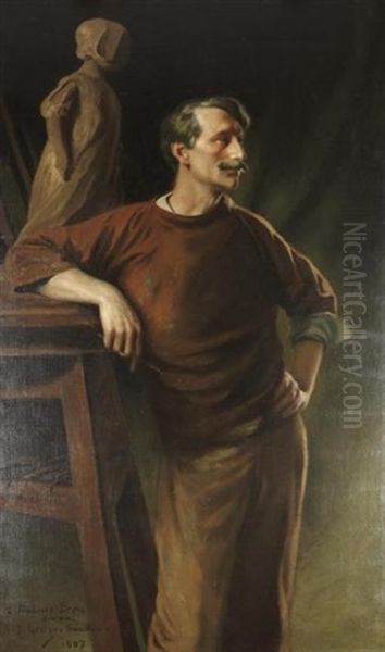 Portrait De Sculpteur Oil Painting by Jules Georges Bondoux