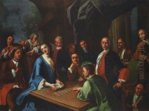 Partie De Cartes Dans Le Salon D'un Chateau Oil Painting by Giuseppe Bonito