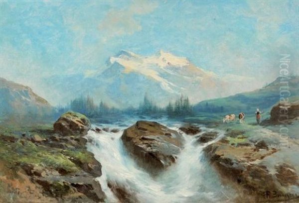 Torrent Dans Les Alpes Oil Painting by Alexandre Francois Bonnardel