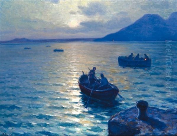 Le Depart Des Pecheurs De Mers-el-kebir - Algerie Oil Painting by Primitif Bono