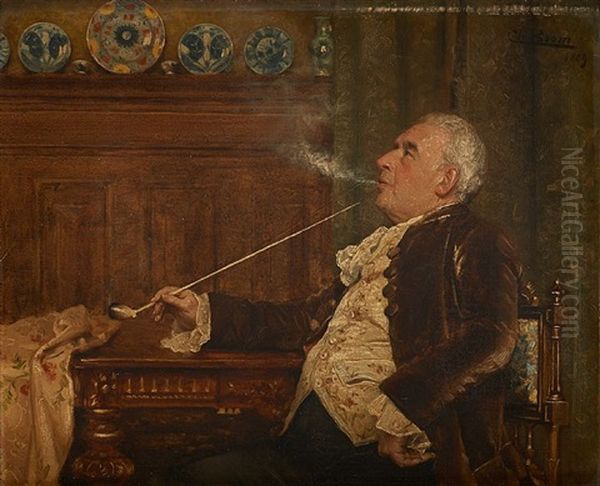 Le Fumeur De Pipe Satisfait Oil Painting by Charles Boom