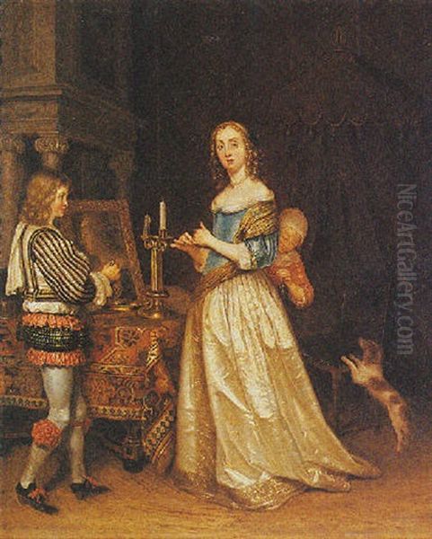 A Lady Getting Dressed In An Interior With A Page Bringing Water Oil Painting by Gerard ter Borch the Younger