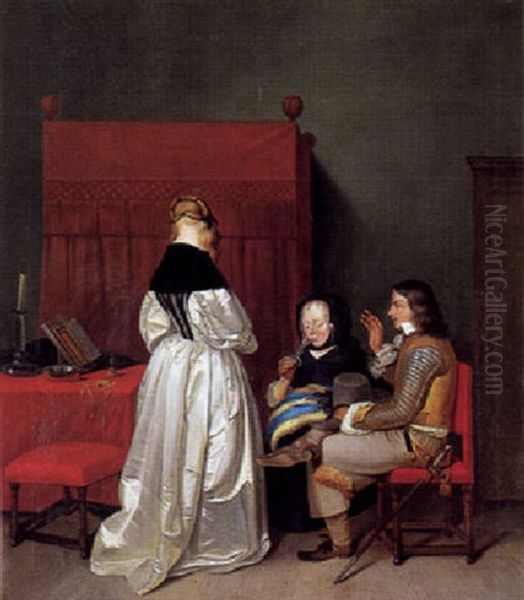 Interior Med Tre Personer I Samtale Oil Painting by Gerard ter Borch the Younger