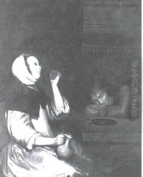 Man And Woman In An Interior Oil Painting by Gerard ter Borch the Younger