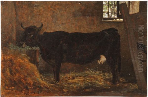 Mucchina Nera Nella Stalla Oil Painting by Odoardo Borrani