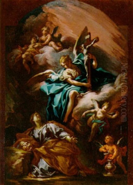 Ein Engel Erscheint Maria Magdalena Und Zeigt Ihr Das Kreuz Christi. Oil Painting by Giovanni Angelo Borroni