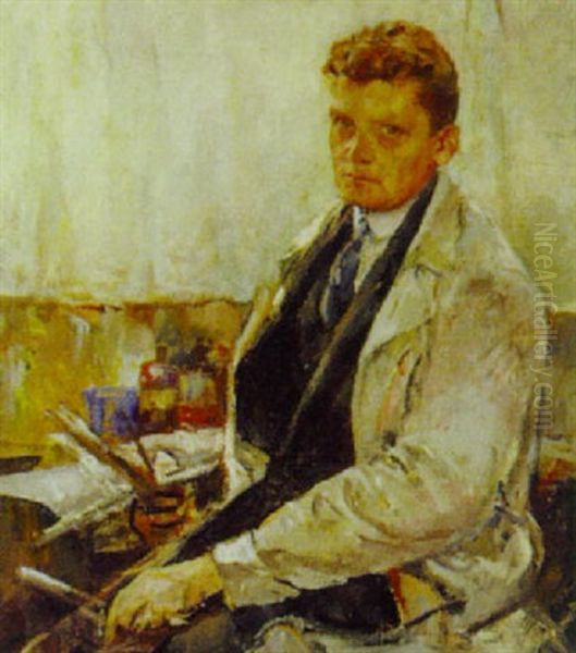 Bildnisstudie (selbstbildnis?) Oil Painting by Karl Borschke