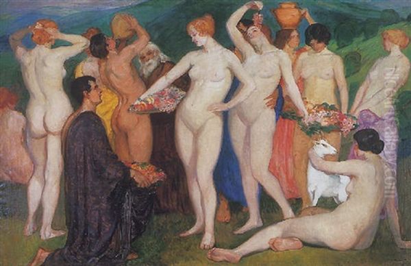 A Fiatalsag Unnepe Oil Painting by Frigyes Borszeky