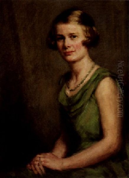 Portrait Of Doctor Alcock, Seated Half Length, Wearing A Pale Green Dress Oil Painting by Alfred Edward Borthwick