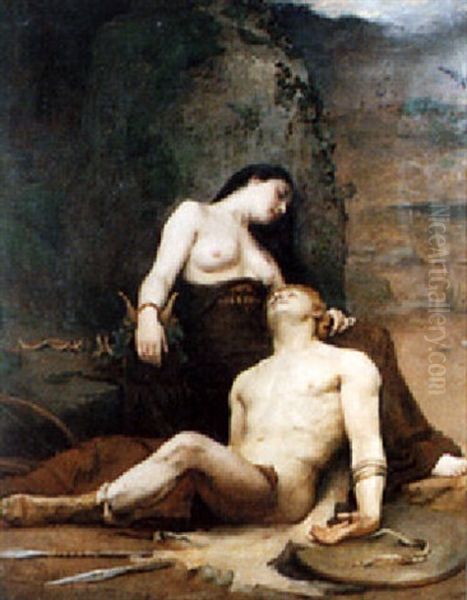 The Dying Warrior Oil Painting by Alfred Edward Borthwick