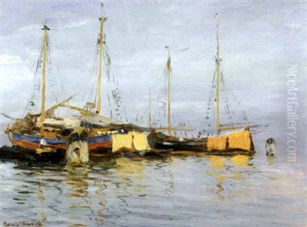 Barche A Venezia Oil Painting by Pietro Bianco Bortoluzzi