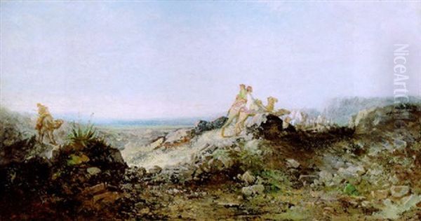 Karawane In Felsiger Landschaft Oil Painting by Pietro Bianco Bortoluzzi
