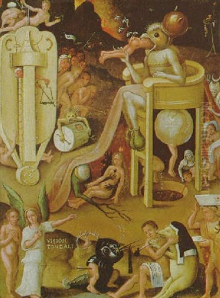 Ein Engel Zeigt Einer Menschlichen Seele In Der Gestalt Eines Nackten Mannes Die Holle Oil Painting by Hieronymus Bosch