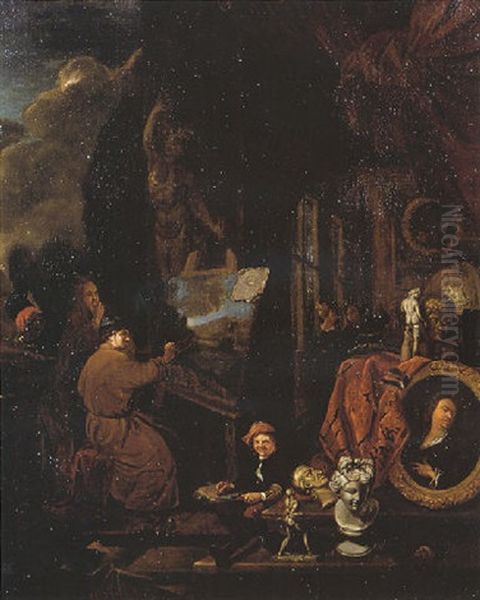 L'atelier Du Peintre Oil Painting by Balthasar Van Den Bossche