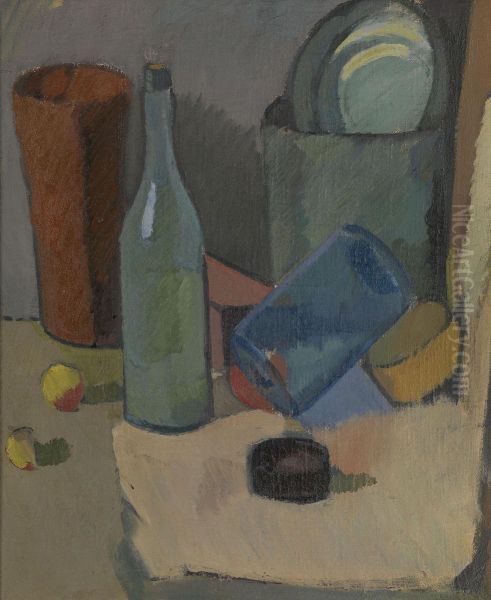 Still Life With A Bottle Oil Painting by Aleksander Isaakovich Rusakov