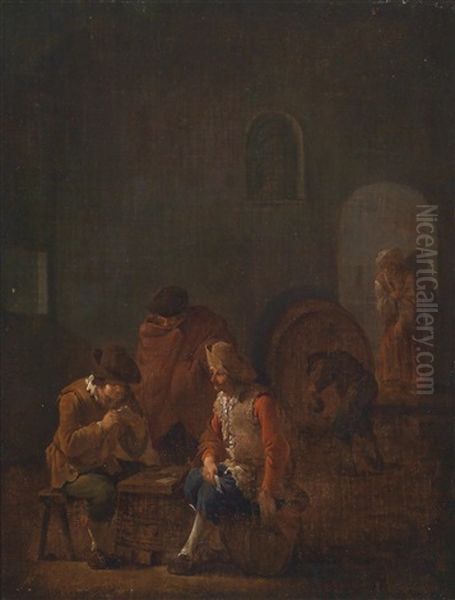 Kartenspielende Und Zechende Bauern In Einem Kellergewolbe Oil Painting by Andries Dirsksz Both