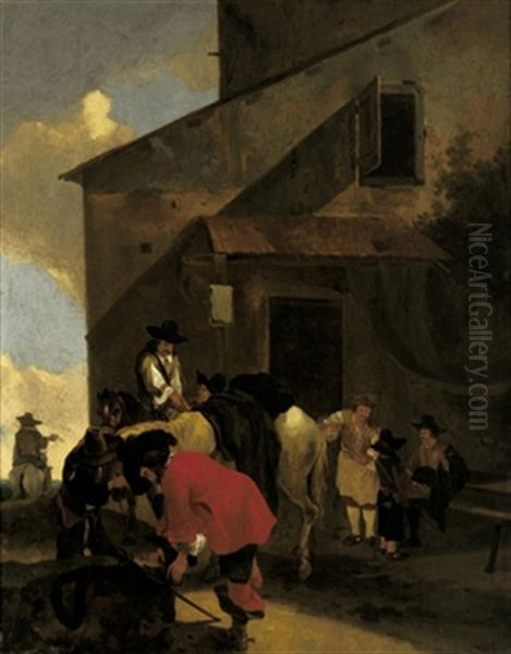 Rastende Reiter Vor Einem Wirtshaus Oil Painting by Jan Dirksz. Both