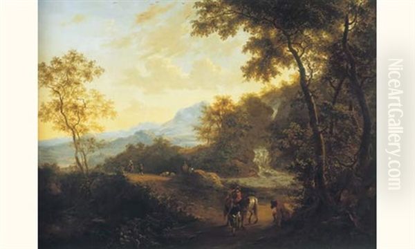 Le Repos De Cavaliers Dans Un Paysage De La Campagne Italienne Oil Painting by Jan Dirksz. Both
