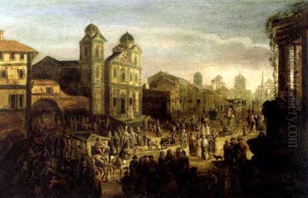 Ville Italienne Animee D'une Scene De Marche Oil Painting by Jan Dirksz. Both