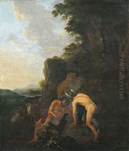 Sudliche Felslandschaft Mit Merkur Und Argus Oil Painting by Jan Dirksz. Both