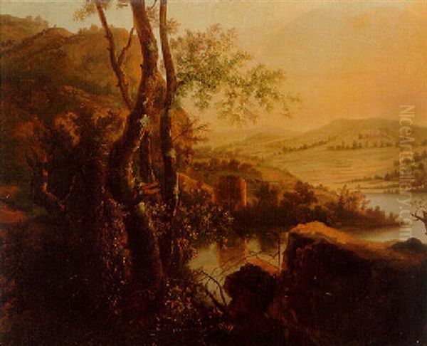 An Extensive River Landscape Oil Painting by Jan Dirksz. Both